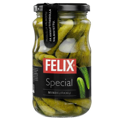 Felix Special mini cucumber whole cucumbers in spice broth 340/190g
